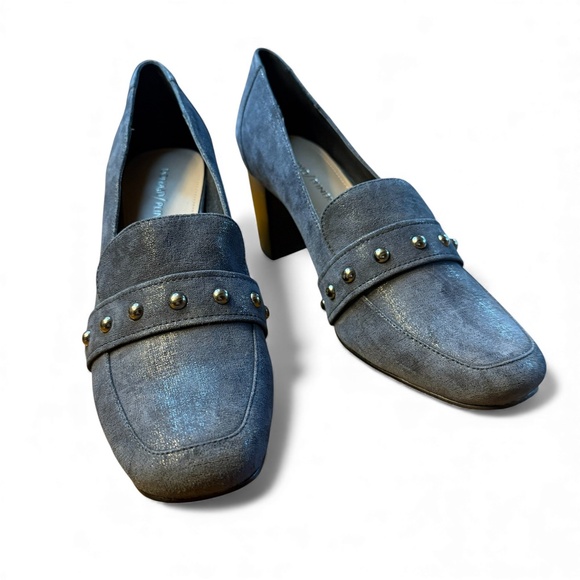 Donald Pliner Peggi Navy Iridescent Studded Loafer Pumps Women’s 10 | 2.75” Heel - Picture 7 of 14